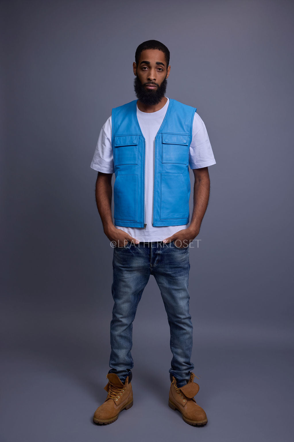 Men's Leather Brooklyn Vest [Baby Blue]
