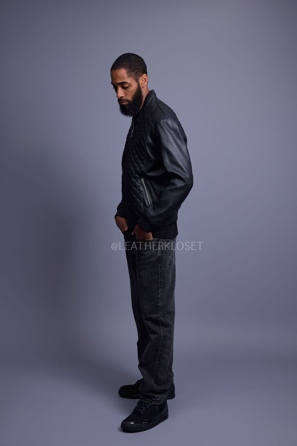 Men's Lucas Quilted Leather Bomber Jacket [Black]