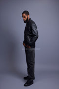 Men's Lucas Quilted Leather Bomber Jacket [Black]