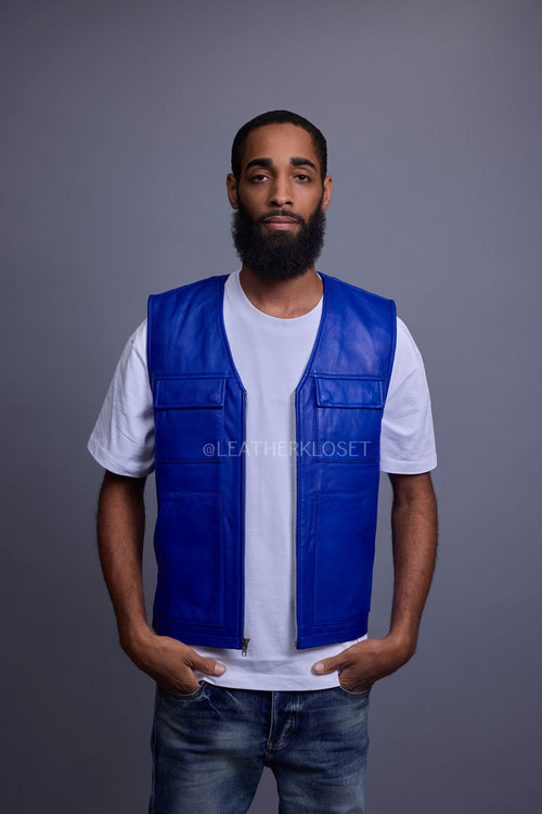 Men's Leather Brooklyn Vest [Royal Blue]