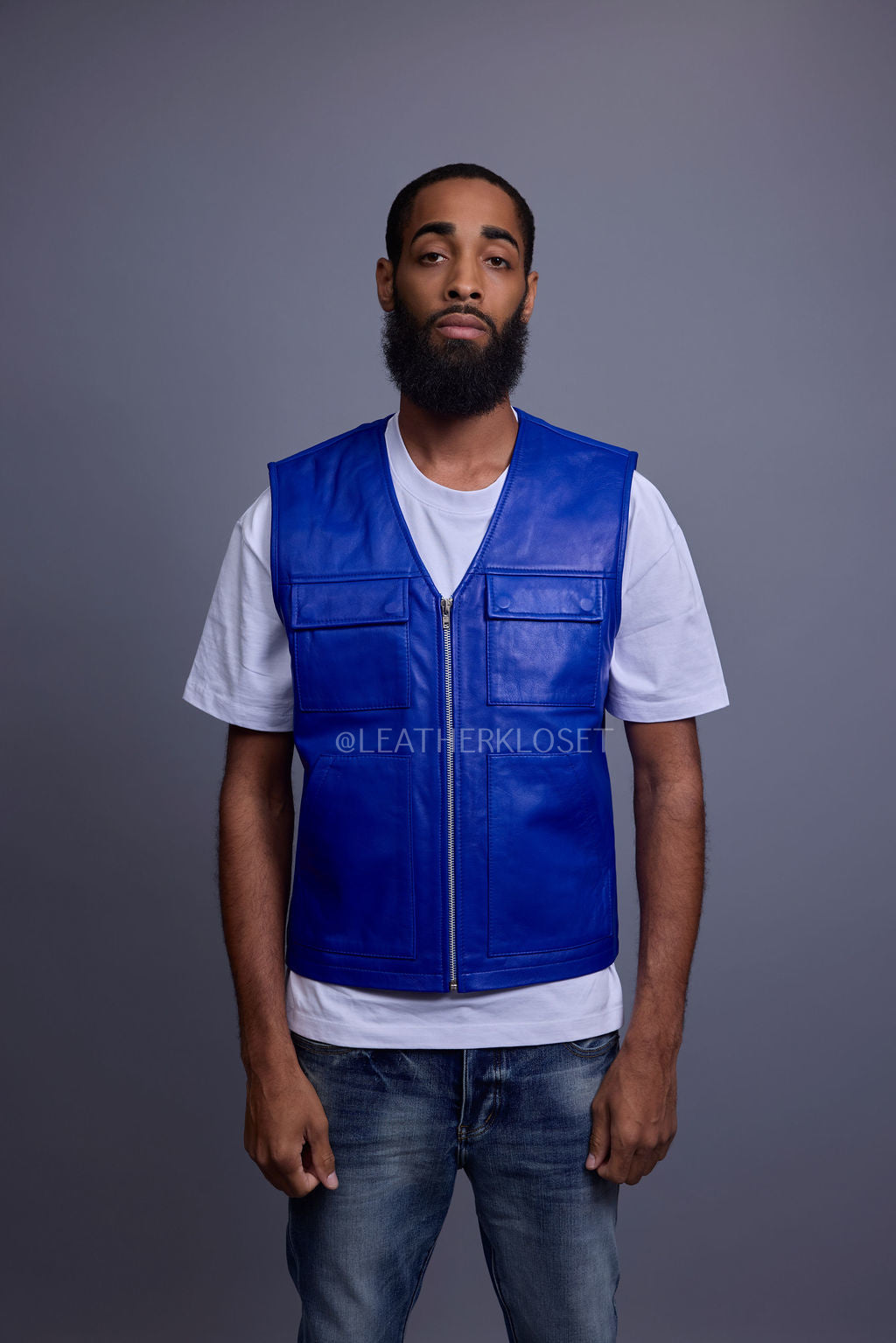 Men's Leather Brooklyn Vest [Royal Blue]