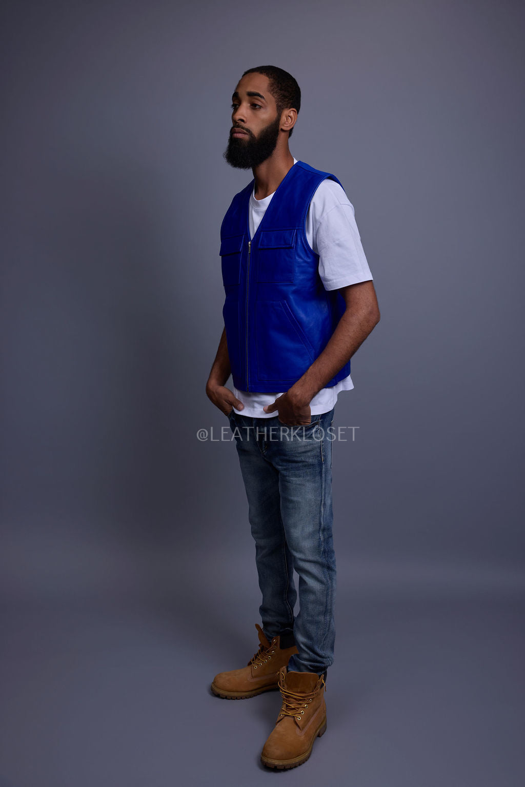Men's Leather Brooklyn Vest [Royal Blue]
