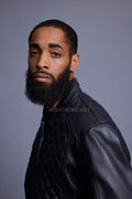 Men's Lucas Quilted Leather Bomber Jacket [Black]