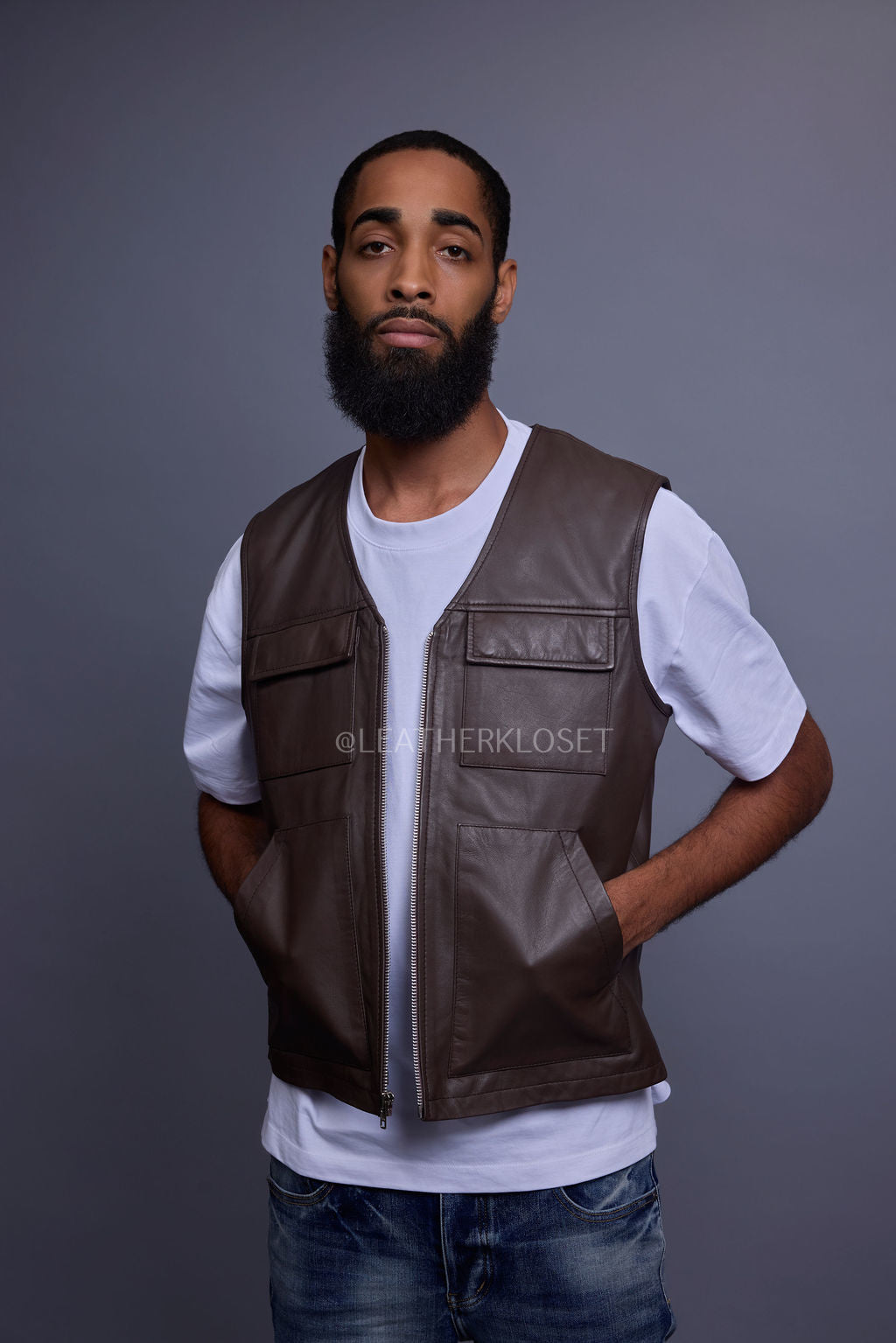 Men's Leather Brooklyn Vest [Chocolate]