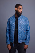 Men's Lucas Quilted Leather Bomber Jacket [Denim Leather]