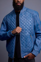 Men's Lucas Quilted Leather Bomber Jacket [Denim Leather]