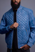 Men's Lucas Quilted Leather Bomber Jacket [Denim Leather]