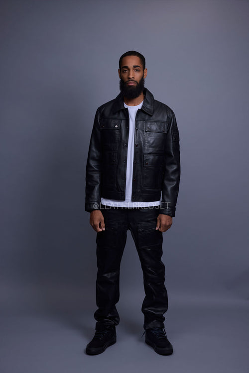 Men's Jax 2.0 Jean Jacket & Leather Cargo Pants [Black]