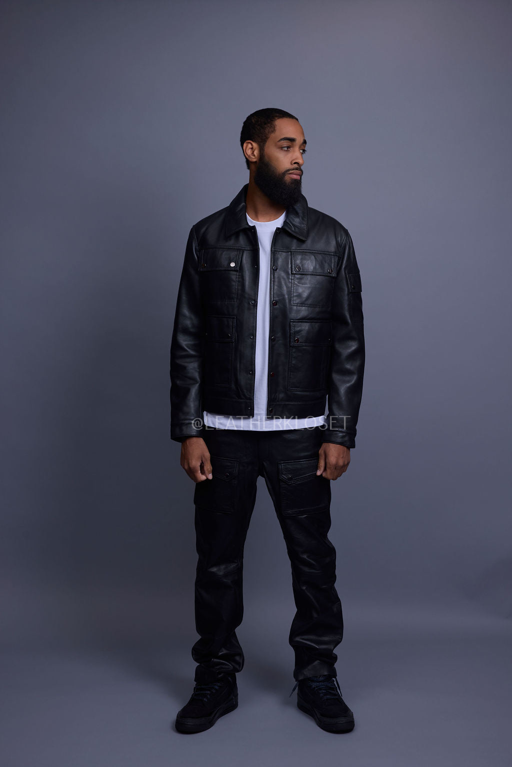 Men's Jax 2.0 Jean Jacket & Leather Cargo Pants [Black]