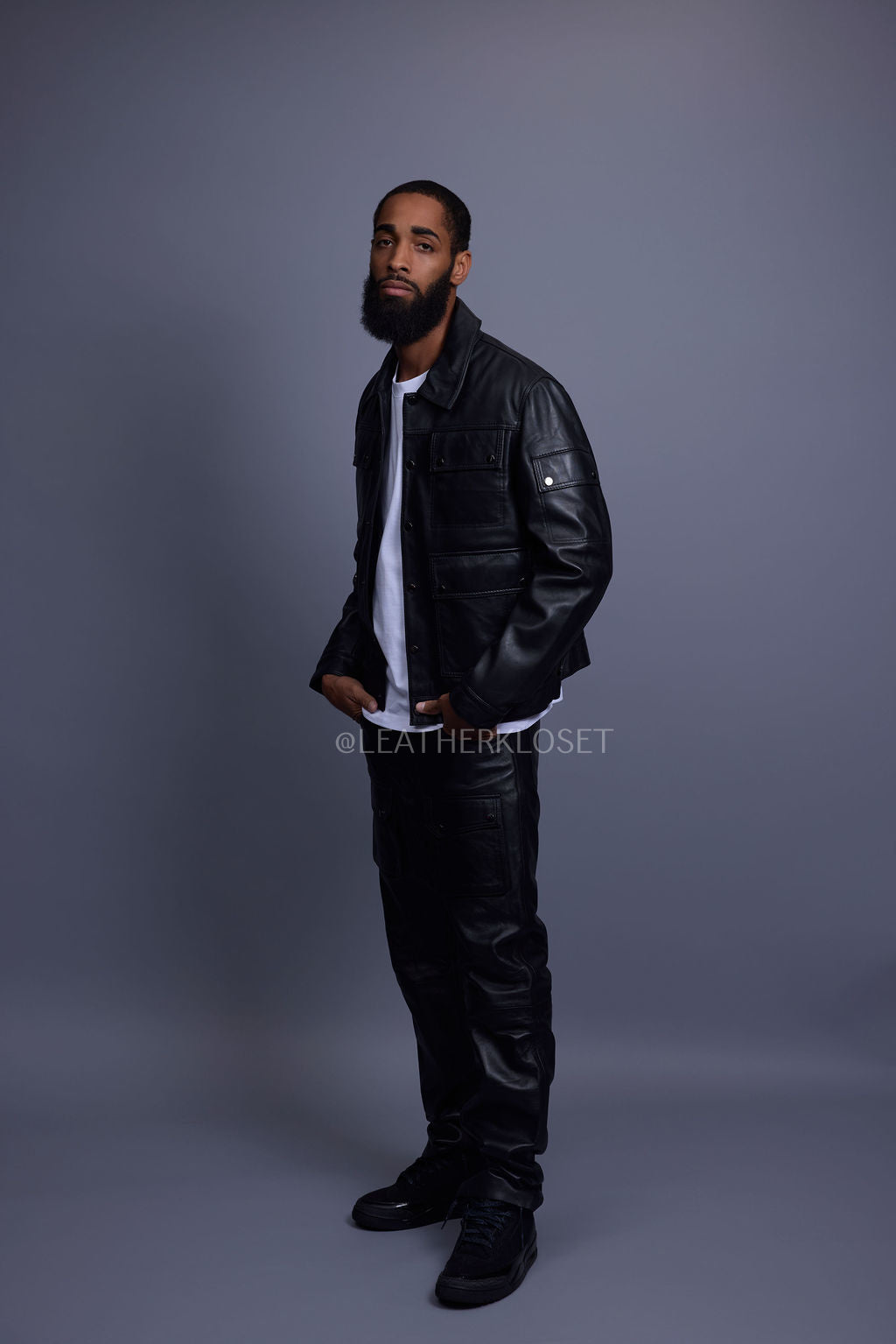 Men's Jax 2.0 Jean Jacket & Leather Cargo Pants [Black]