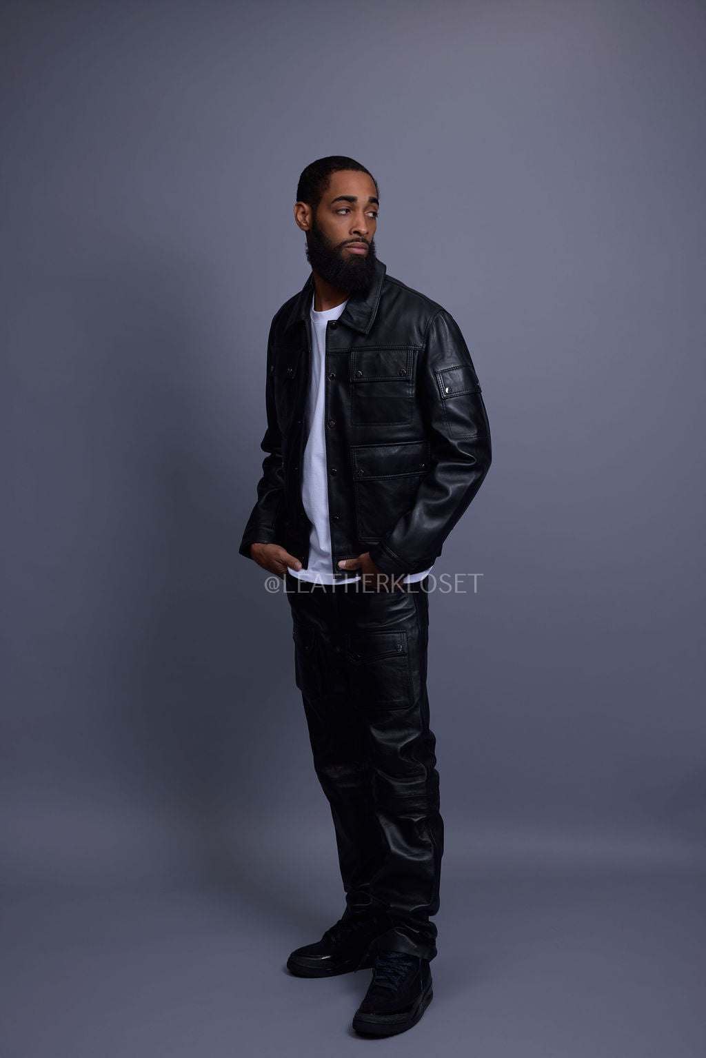 Men's Jax 2.0 Jean Jacket & Leather Cargo Pants [Black]