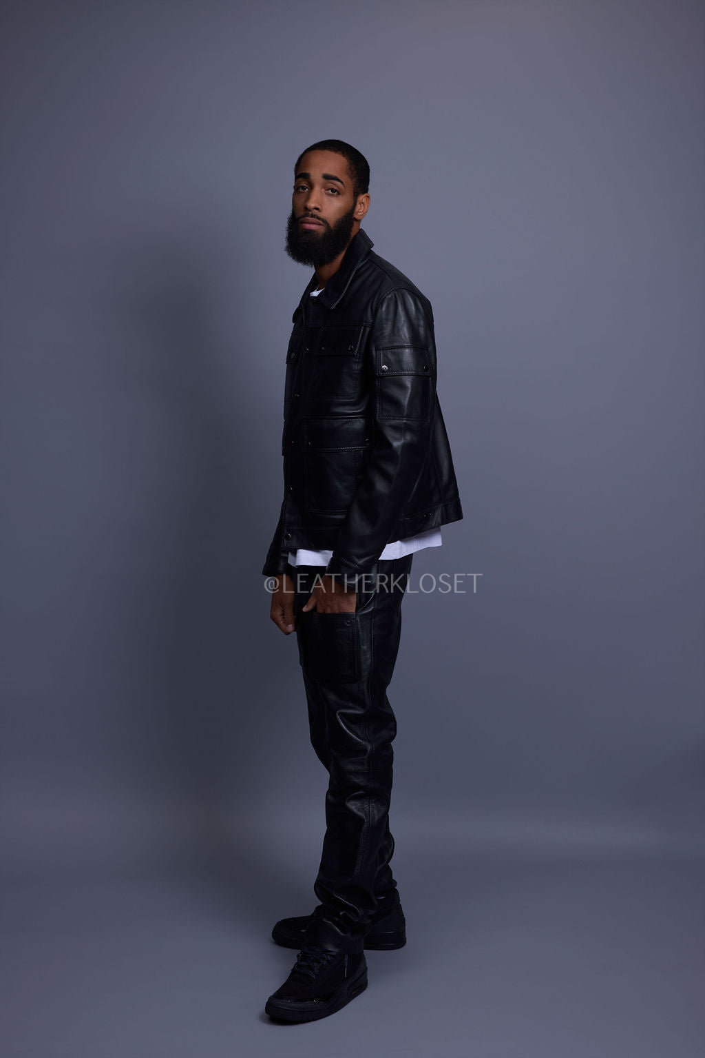 Men's Jax 2.0 Jean Jacket & Leather Cargo Pants [Black]