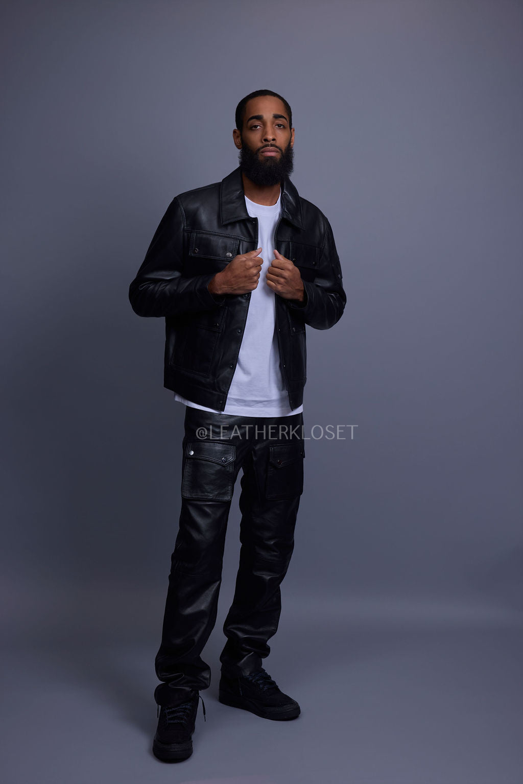 Men's Jax 2.0 Jean Jacket & Leather Cargo Pants [Black]