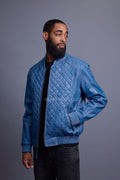Men's Lucas Quilted Leather Bomber Jacket [Denim Leather]