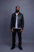 Men's Dylan Leather Jean Jacket And Cargo Pants Set [Black]