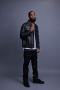 Men's Dylan Leather Jean Jacket And Cargo Pants Set [Black]