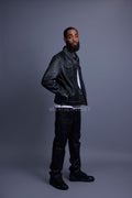 Men's Dylan Leather Jean Jacket And Cargo Pants Set [Black]