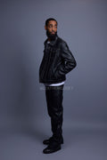 Men's Dylan Leather Jean Jacket And Cargo Pants Set [Black]