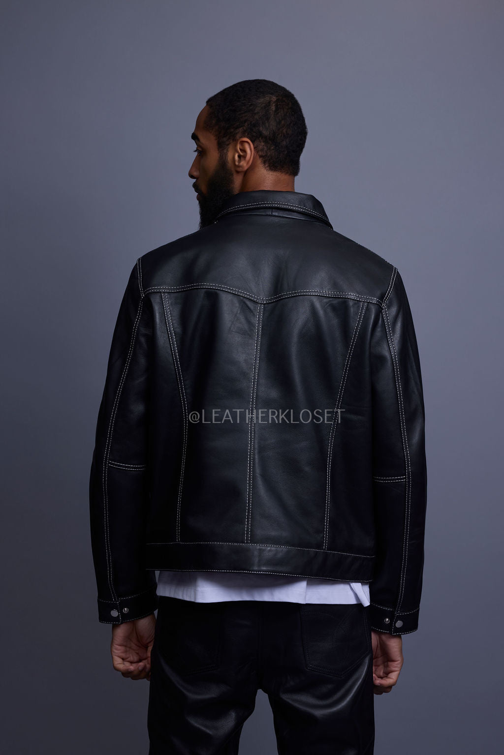 Men's Dylan Leather Jean Jacket And Cargo Pants Set [Black]
