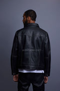Men's Dylan Leather Jean Jacket And Cargo Pants Set [Black]