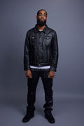 Men's Dylan Leather Jean Jacket And Cargo Pants Set [Black]