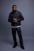 Men's Dylan Leather Jean Jacket And Cargo Pants Set [Black]