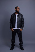 Men's Dylan Leather Jean Jacket And Cargo Pants Set [Black/Black]