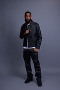 Men's Dylan Leather Jean Jacket And Cargo Pants Set [Black/Black]
