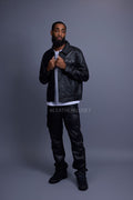 Men's Dylan Leather Jean Jacket And Cargo Pants Set [Black/Black]