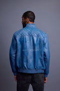 Men's Lucas Quilted Leather Bomber Jacket [Denim Leather]