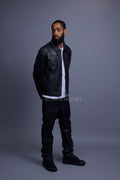 Men's Dylan Leather Jean Jacket And Cargo Pants Set [Black/Black]