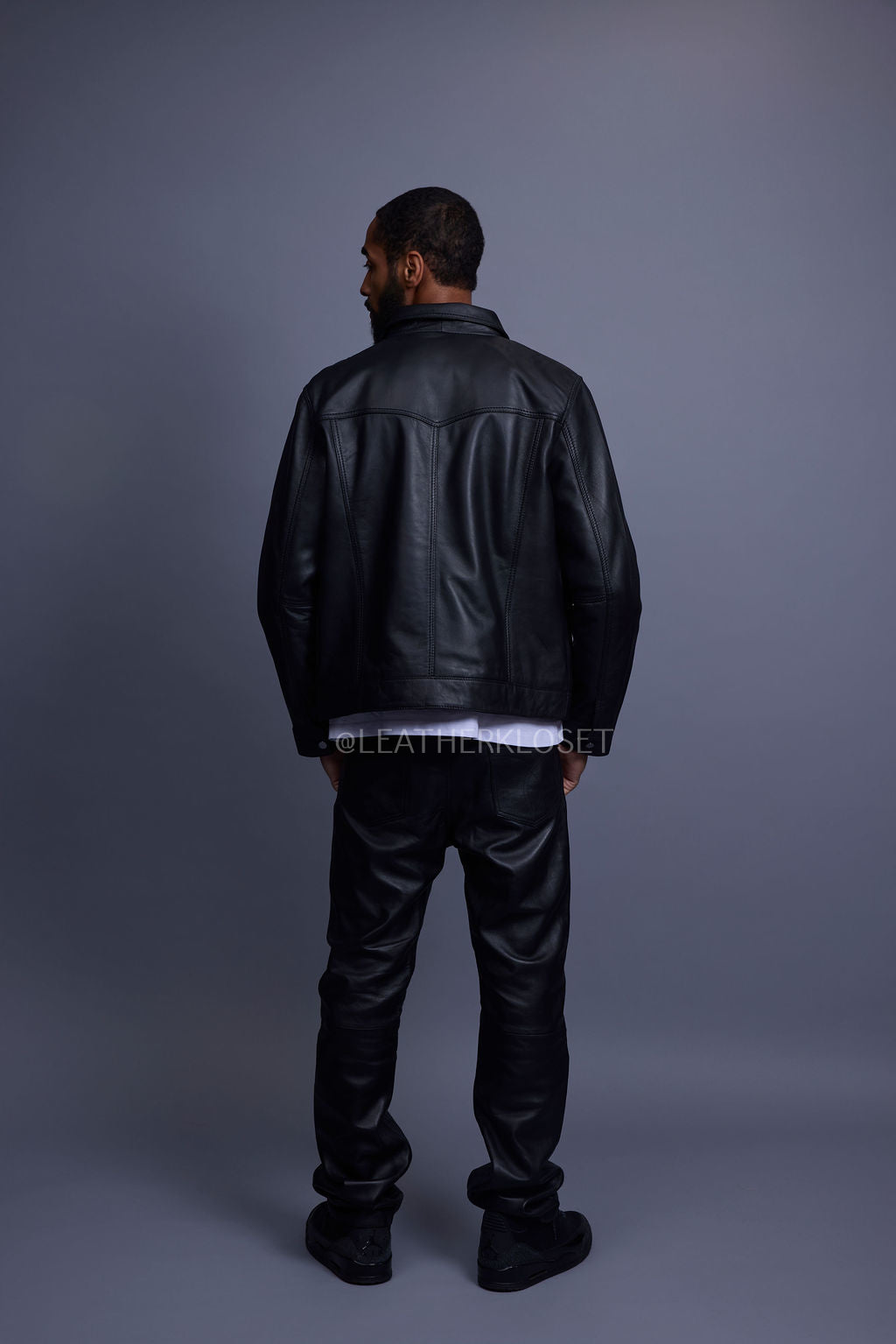 Men's Dylan Leather Jean Jacket And Cargo Pants Set [Black/Black]
