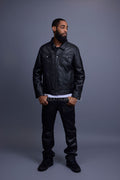 Men's Dylan Leather Jean Jacket And Cargo Pants Set [Black/Black]