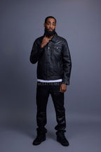 Men's Dylan Leather Jean Jacket And Cargo Pants Set [Black/Black]
