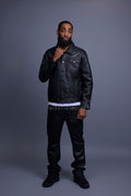 Men's Dylan Leather Jean Jacket And Cargo Pants Set [Black/Black]