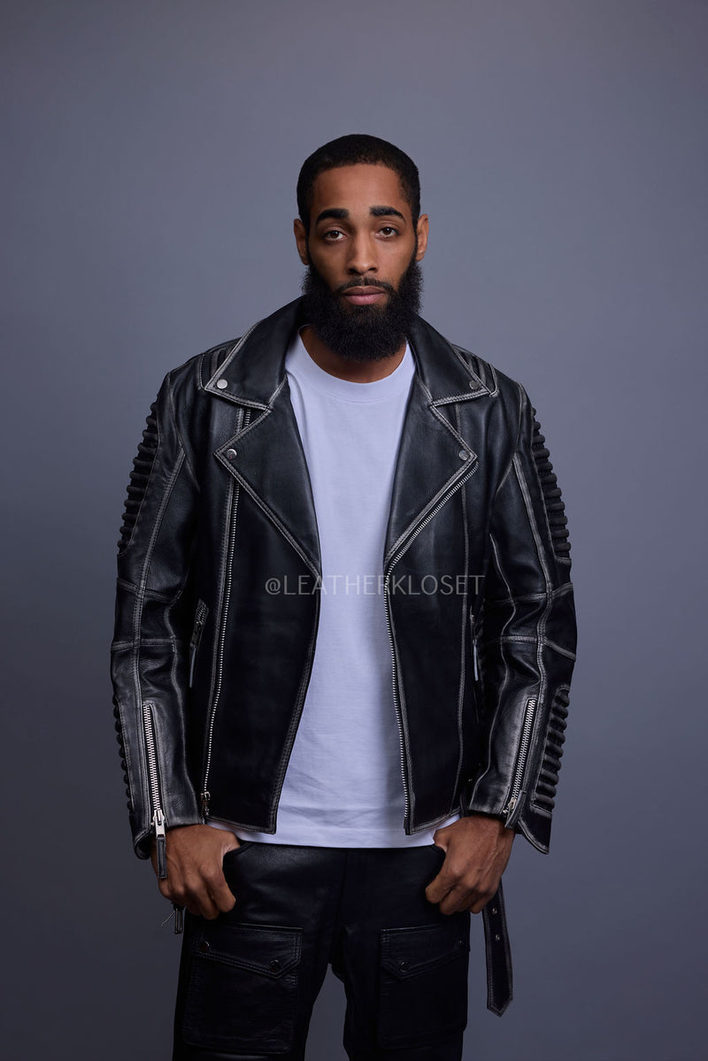 Men's Trey Biker Jacket [Black Distressed]