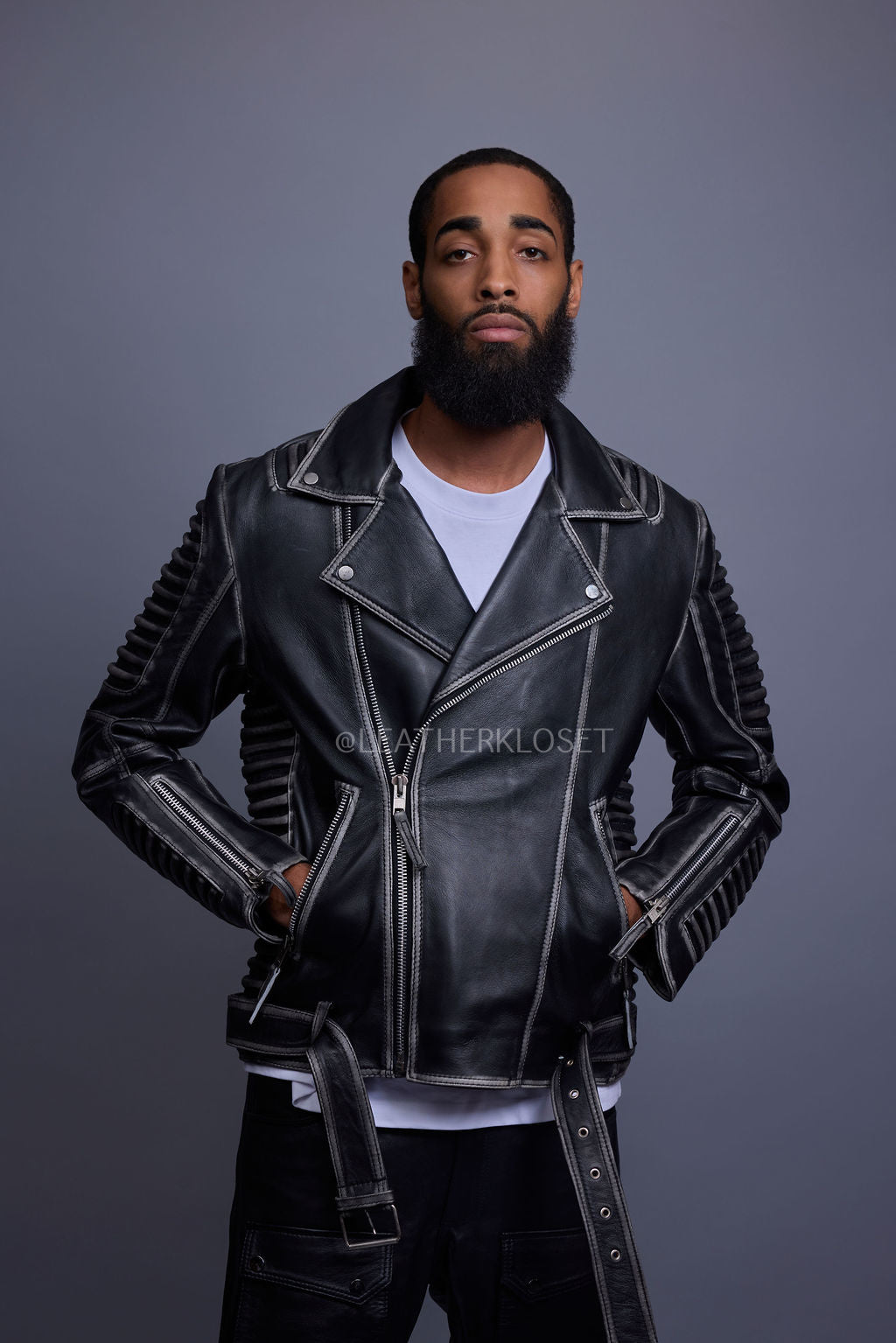 Men's Trey Biker Jacket [Black Distressed]