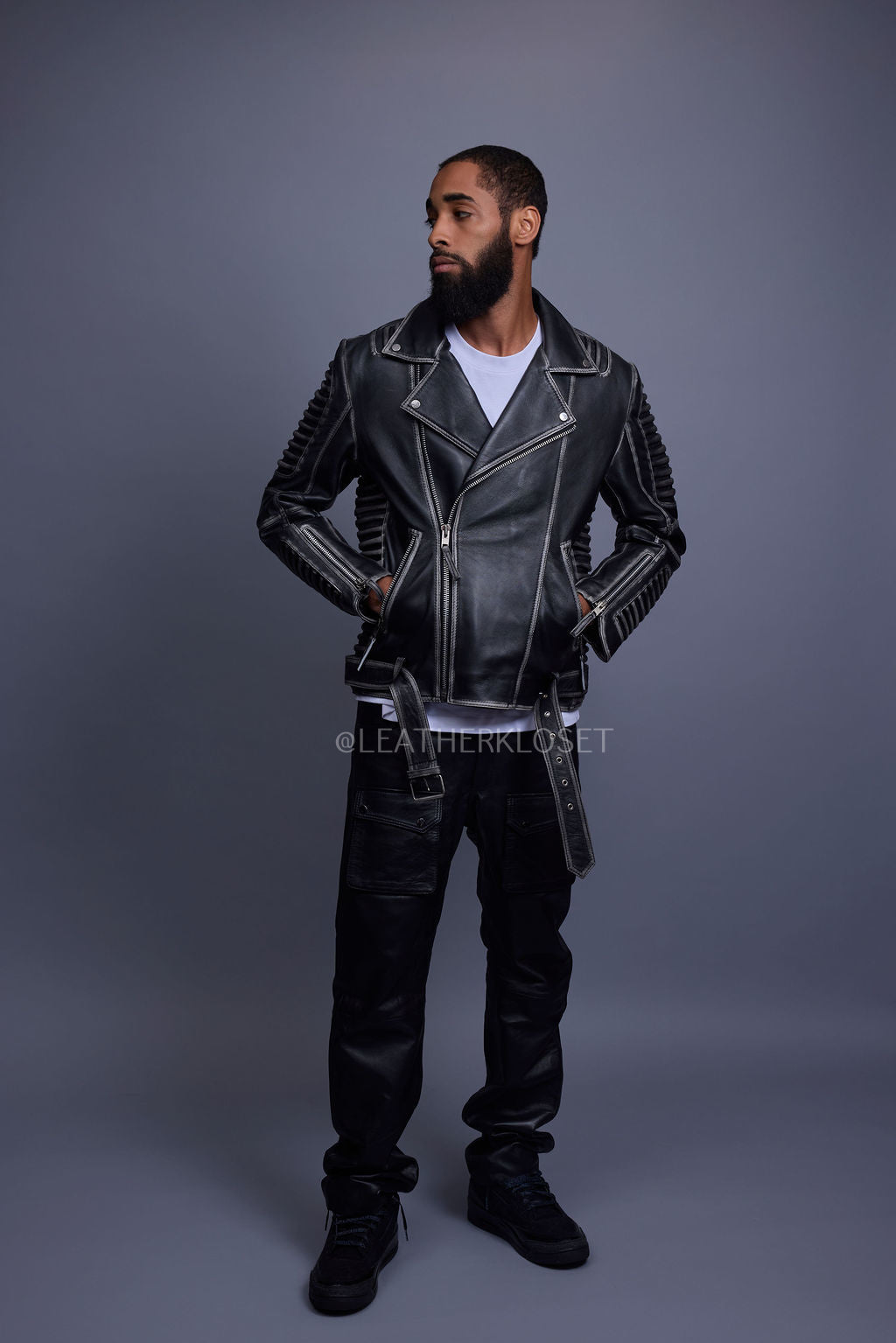 Men's Trey Biker Jacket [Black Distressed]
