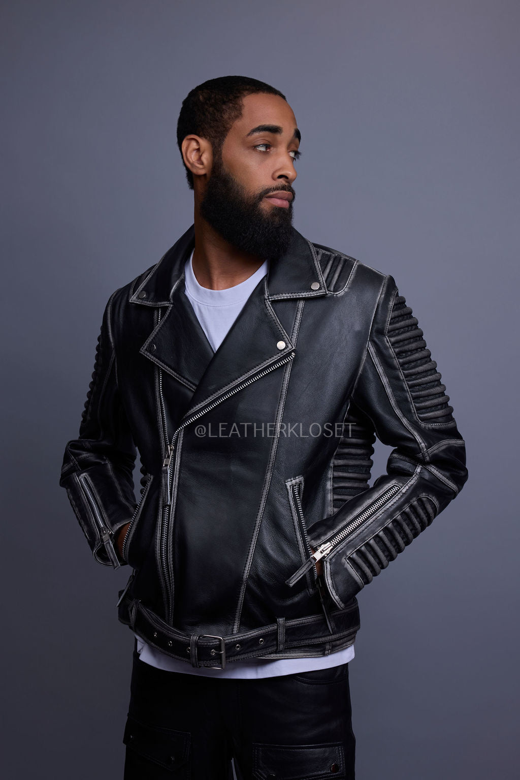 Men's Trey Biker Jacket [Black Distressed]