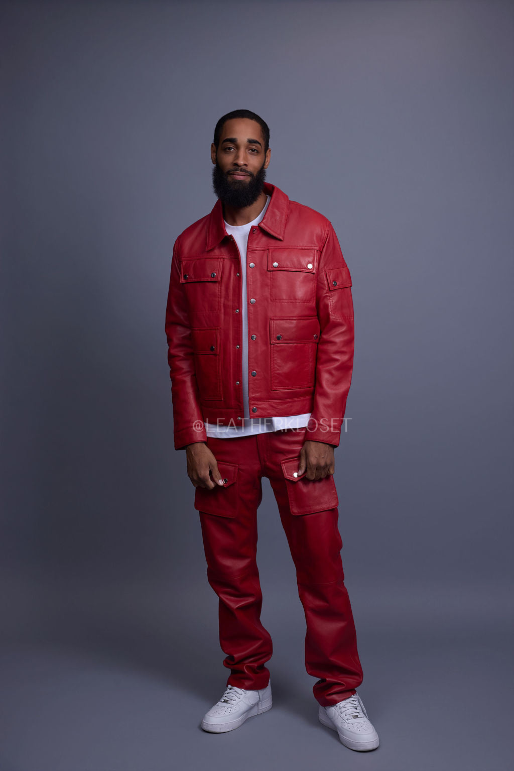 Men's Jax 2.0 Jean Jacket & Leather Cargo Pants [Red]