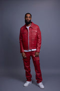 Men's Jax 2.0 Jean Jacket & Leather Cargo Pants [Red]