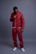 Men's Dylan Leather Jean Jacket And Cargo Pants Set [Red]