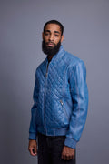 Men's Lucas Quilted Leather Bomber Jacket [Denim Leather]