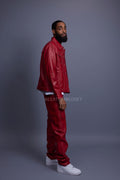 Men's Dylan Leather Jean Jacket And Cargo Pants Set [Red]