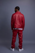 Men's Dylan Leather Jean Jacket And Cargo Pants Set [Red]