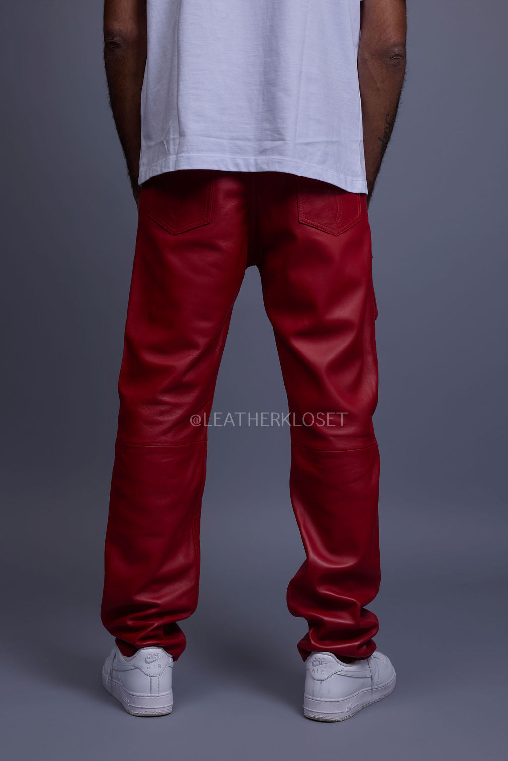 Men's Leather Cargo Jean Pants [Red]