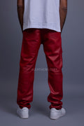 Men's Leather Cargo Jean Pants [Red]