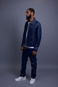 Men's Dylan Leather Jean Jacket And Cargo Pants Set [Navy]