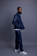 Men's Dylan Leather Jean Jacket And Cargo Pants Set [Navy]
