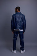 Men's Dylan Leather Jean Jacket And Cargo Pants Set [Navy]